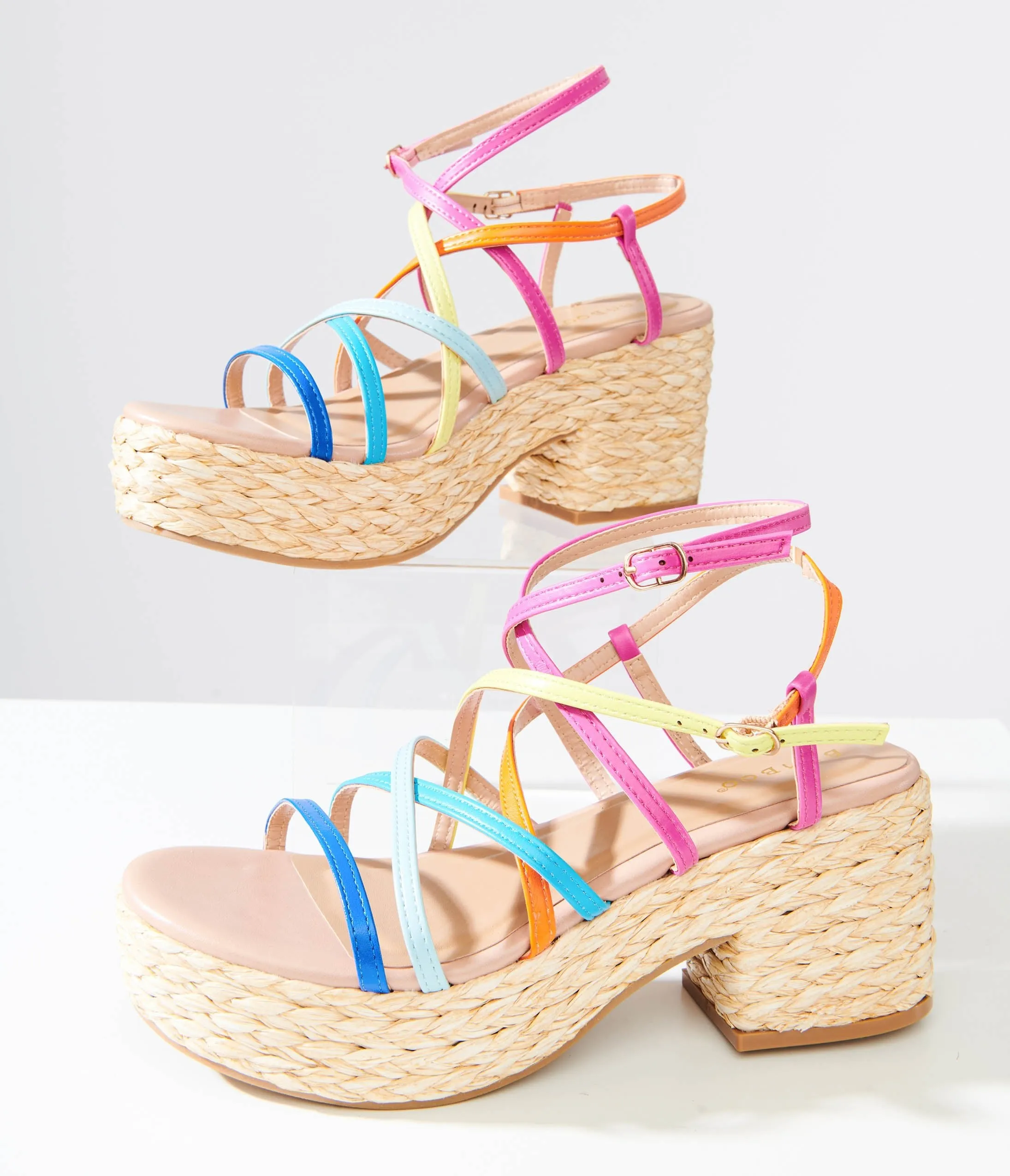 1970s Rainbow Woven Platform Sandals