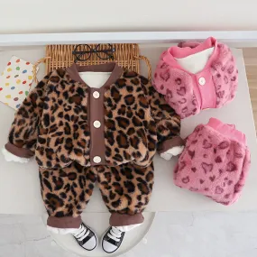 2 Pieces Set Baby Kid Girls Solid Color Leopard Cardigan And Pants Wholesale 231130128