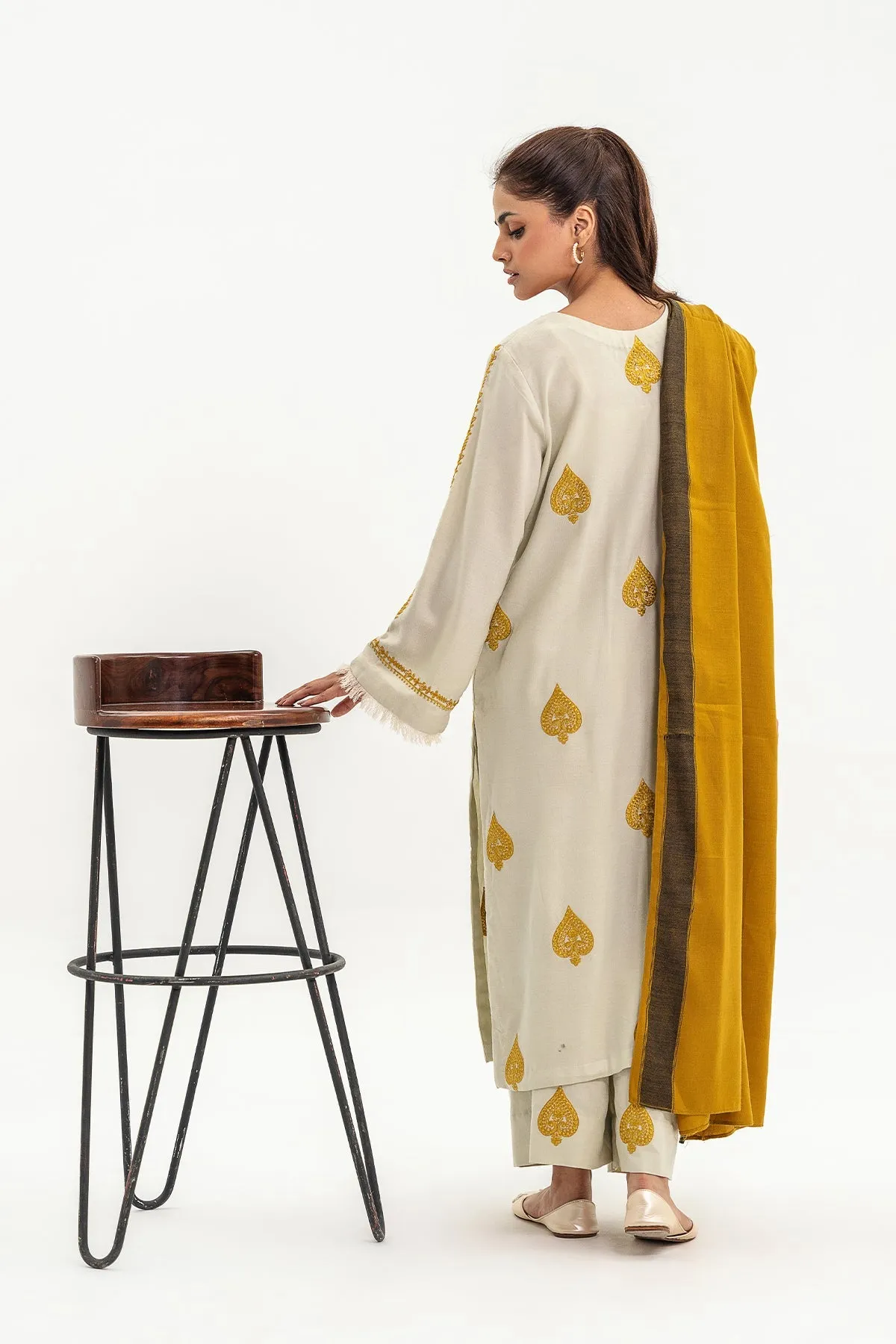 3-PC Embroidered Leather Shirt with Twill Shawl and Trouser CNP-3-211