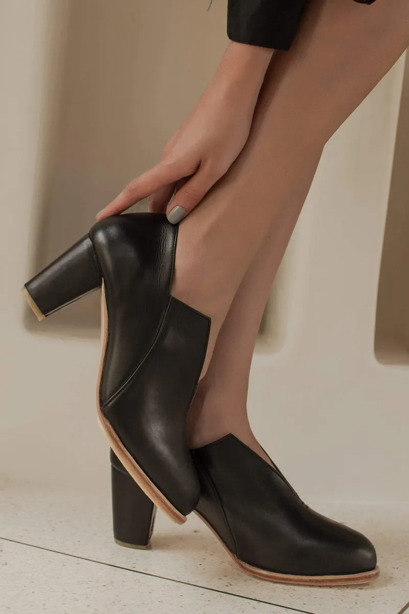 Ange Leather Heel Booties in Black