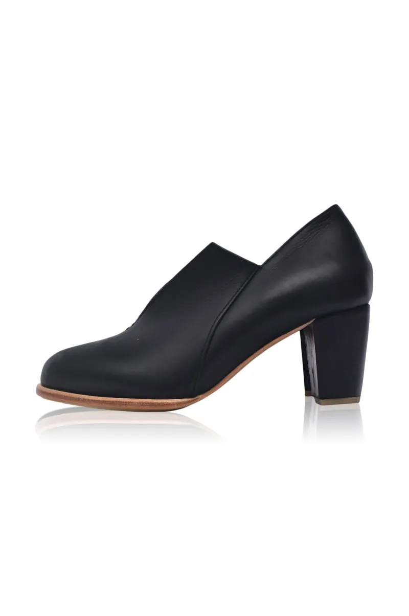 Ange Leather Heel Booties in Black