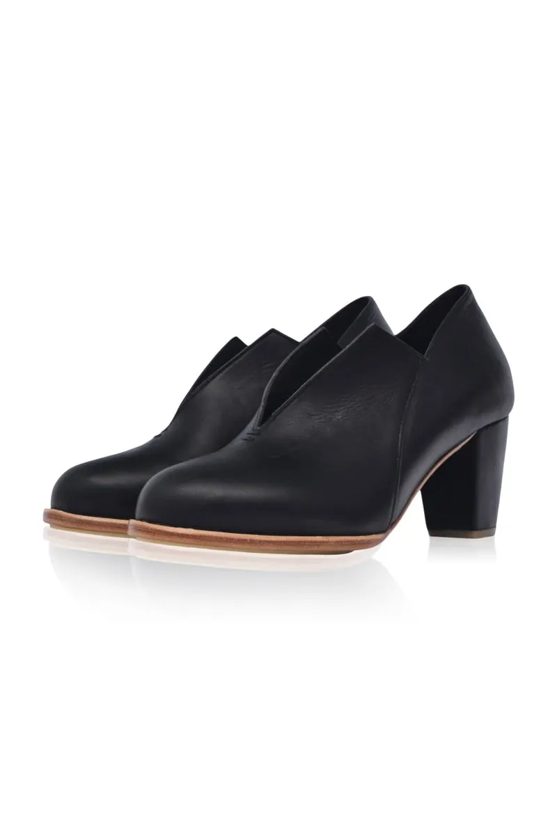 Ange Leather Heel Booties in Black