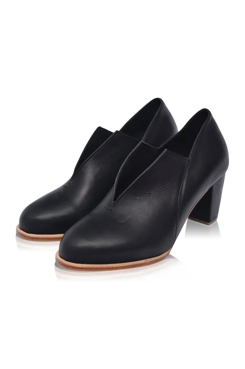 Ange Leather Heel Booties in Black