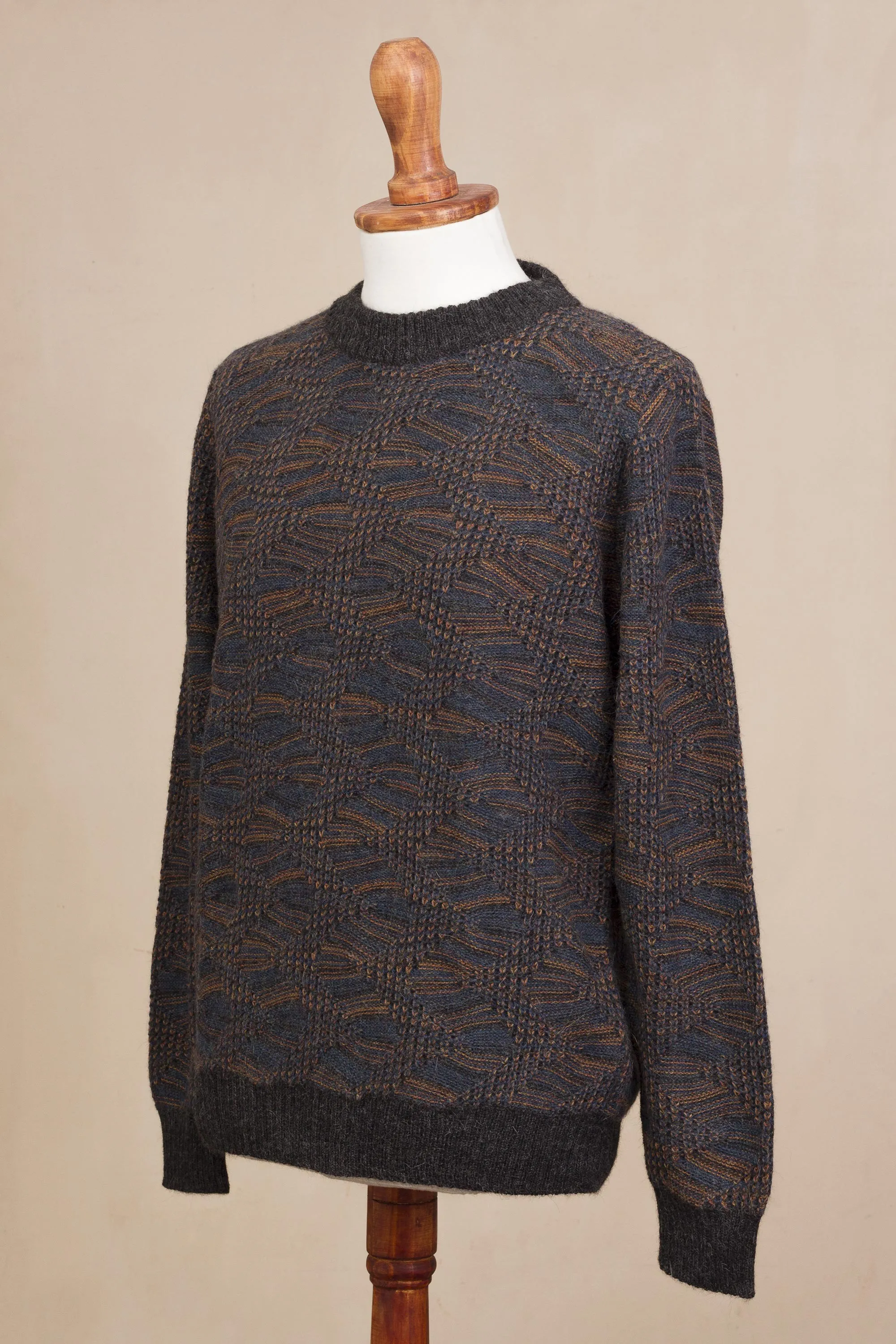 Azure and Sunrise Men's 100% Alpaca Pullover from Peru, 