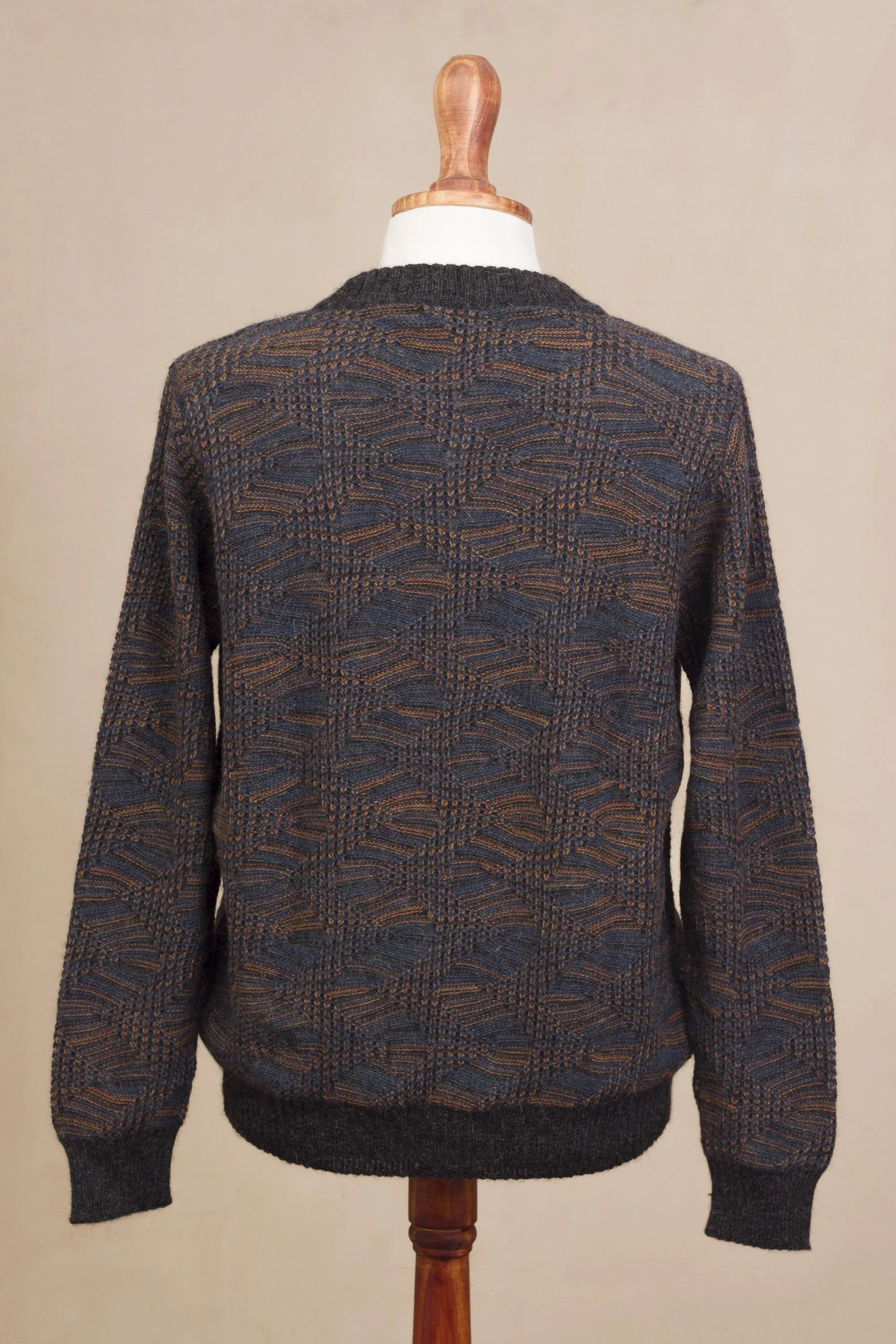 Azure and Sunrise Men's 100% Alpaca Pullover from Peru, 