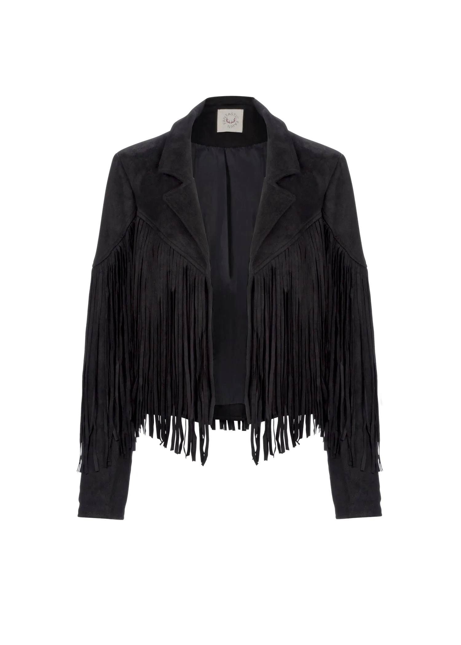 Black Faux Suede Moto Jacket with Fringe