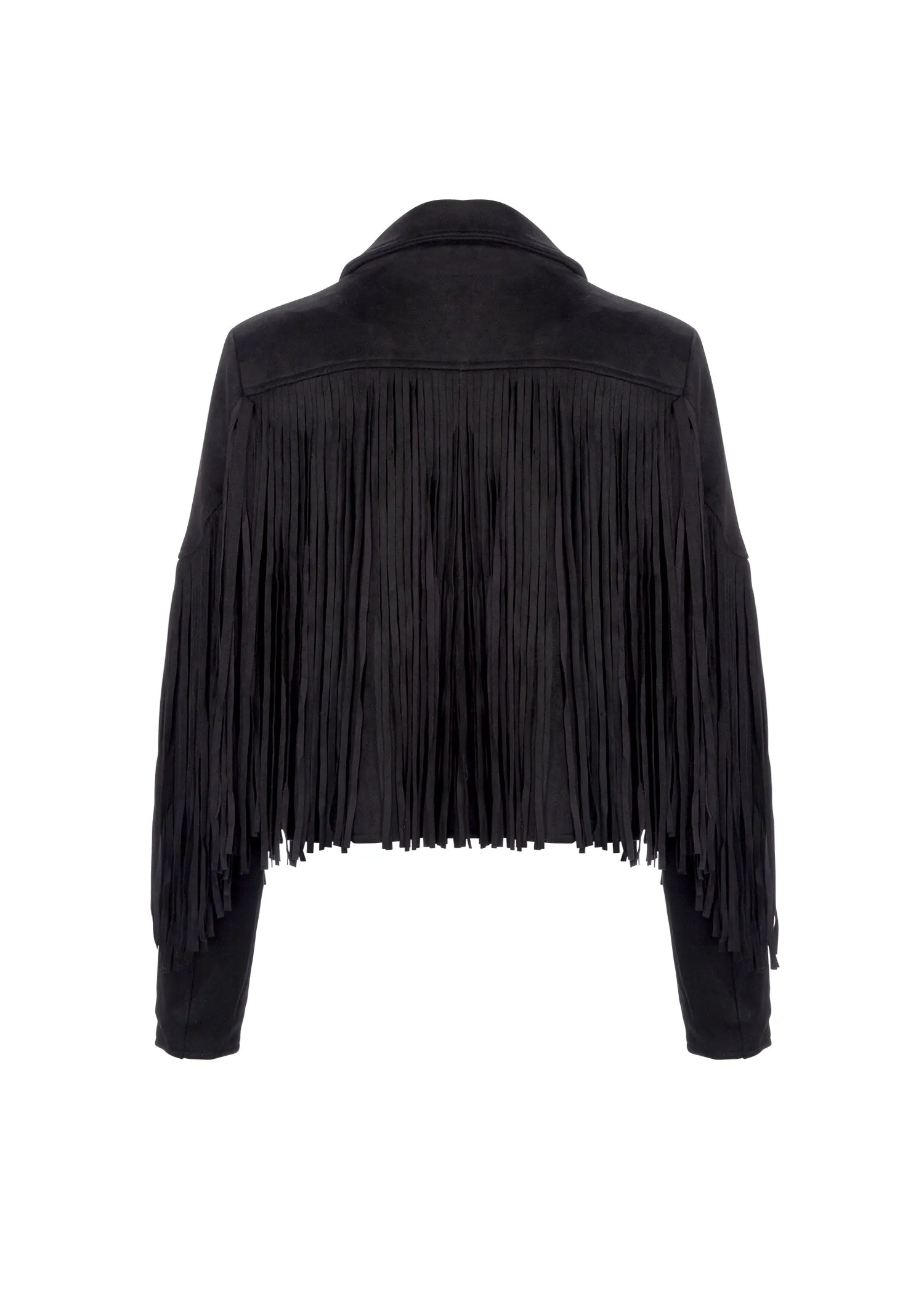 Black Faux Suede Moto Jacket with Fringe