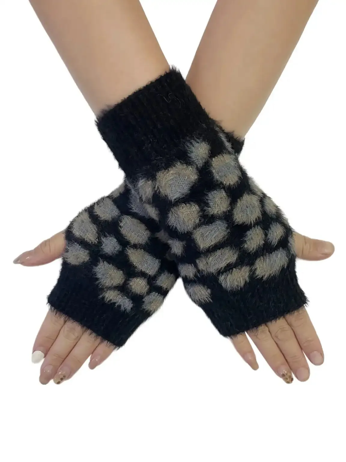 Black Leopard Print Fingerless Gloves