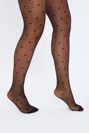 Black Love Heart Detail Tights - Brenna