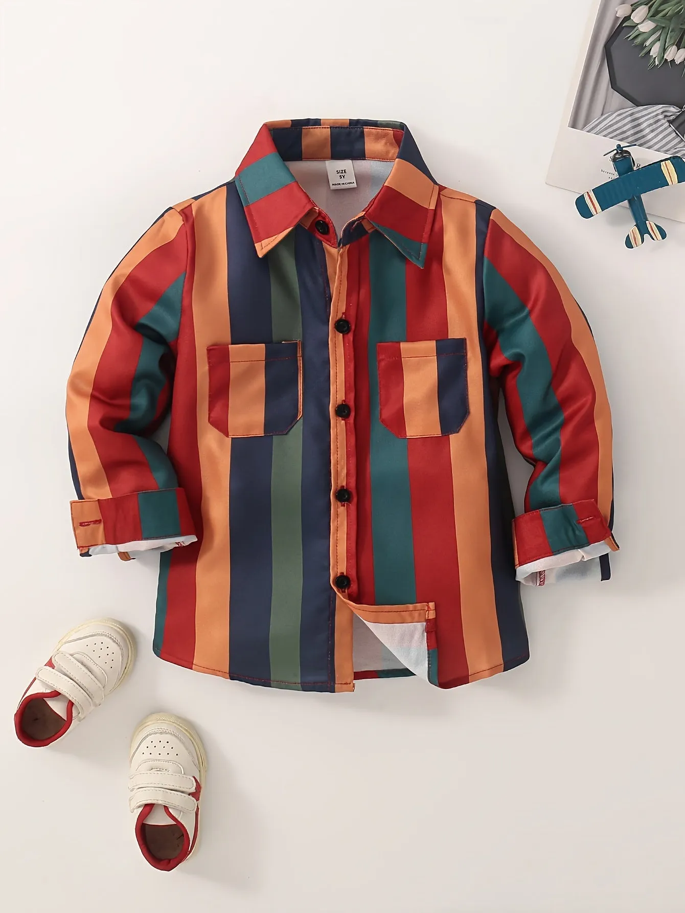 Boys Vibrant Striped Shirt Trendy Casual Vacation Top