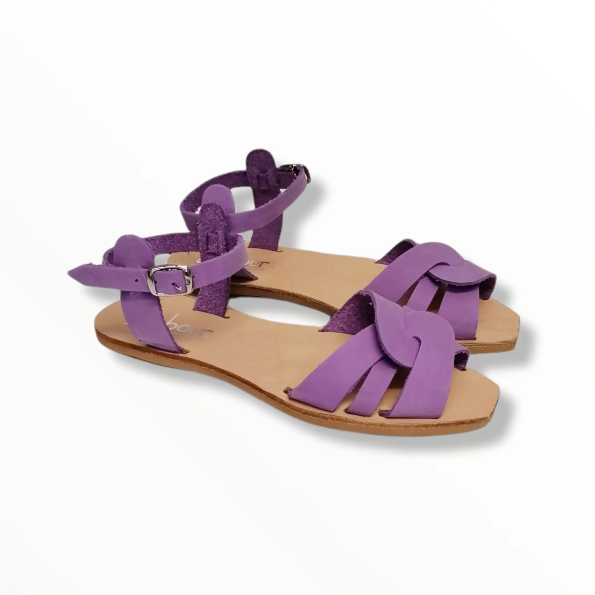 CALLIROE PURPLE FLAT LEATHER SANDALINAS