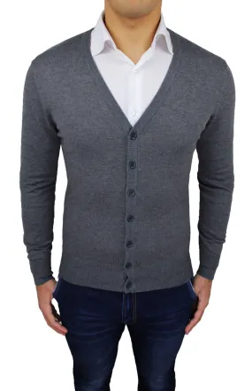 CARDIGAN MAGLIONE UOMO CASUAL GRIGIO SLIM FIT ADERENTE MAGLIA GOLF da M a 3XL