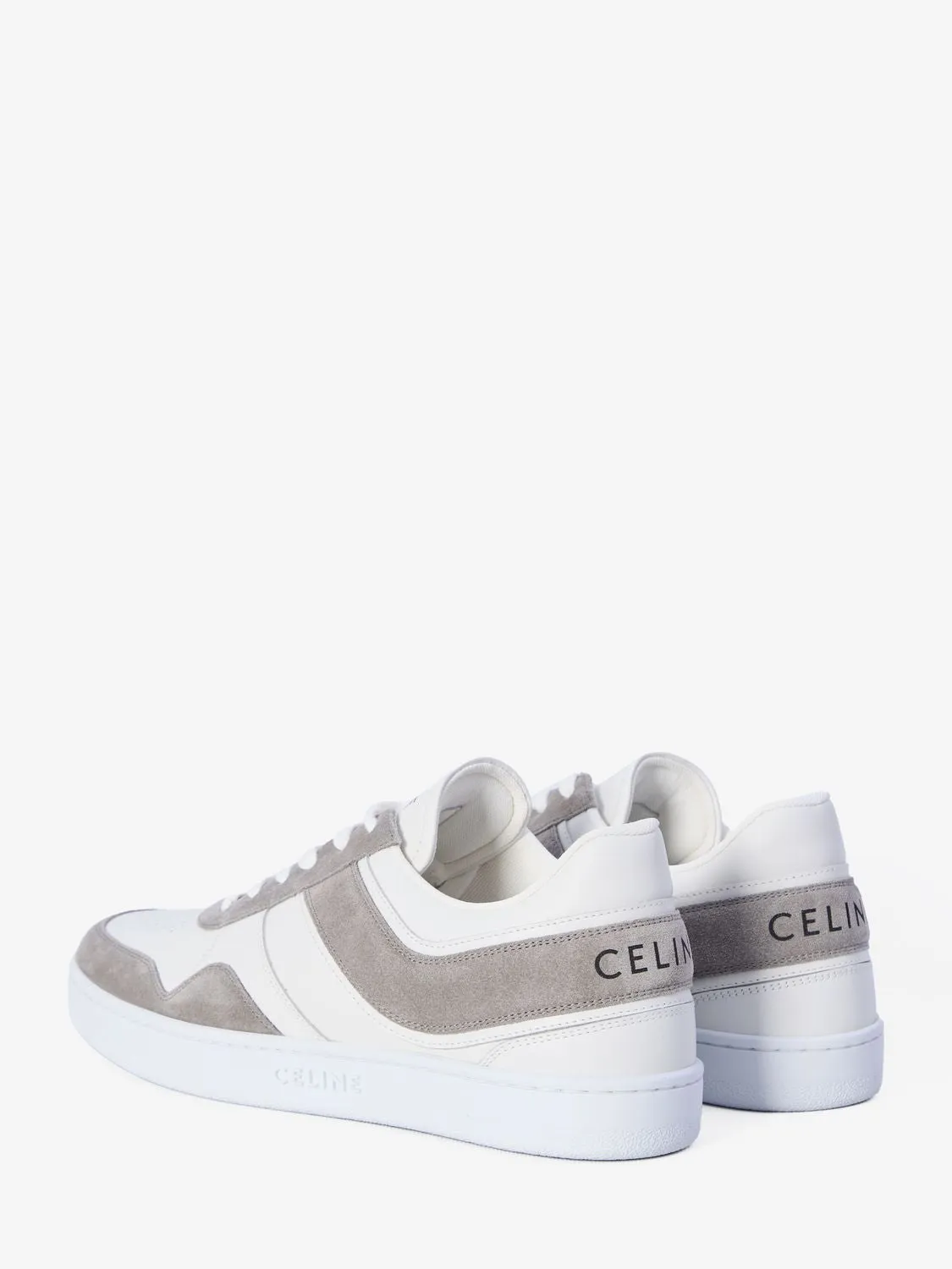 CELINE Luxury Trainer Sneakers in White and Grey Calfskin