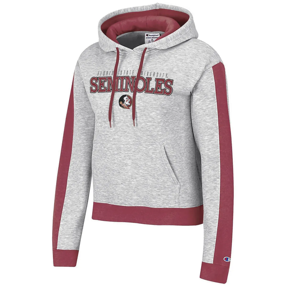 Champion Women's Florida State University Seminoles/Seminole Logo Design Sleeve Stripe Hoodie - Grey/Garnet