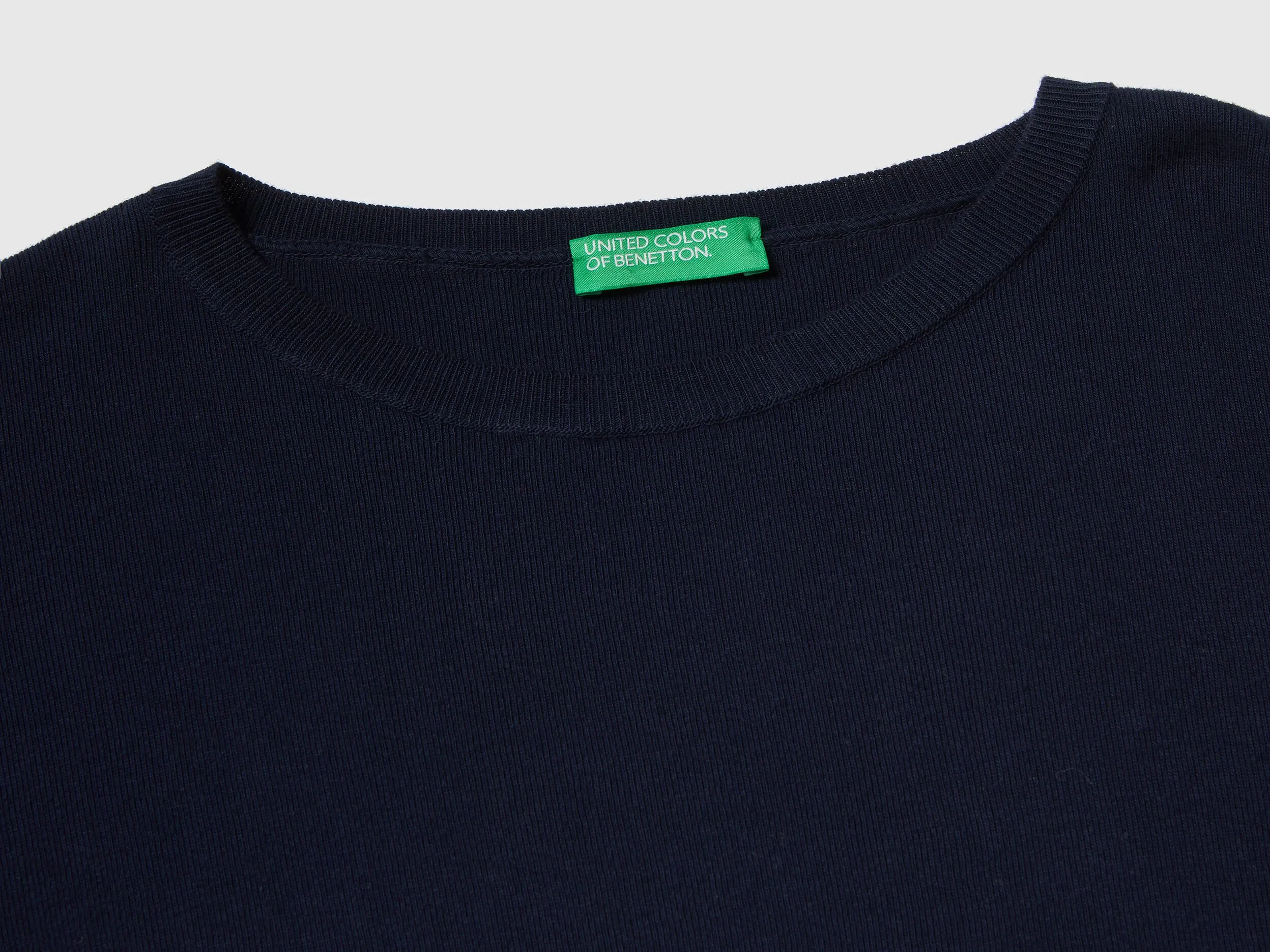 Cotton sweater with round neck - Dark Blue | Benetton