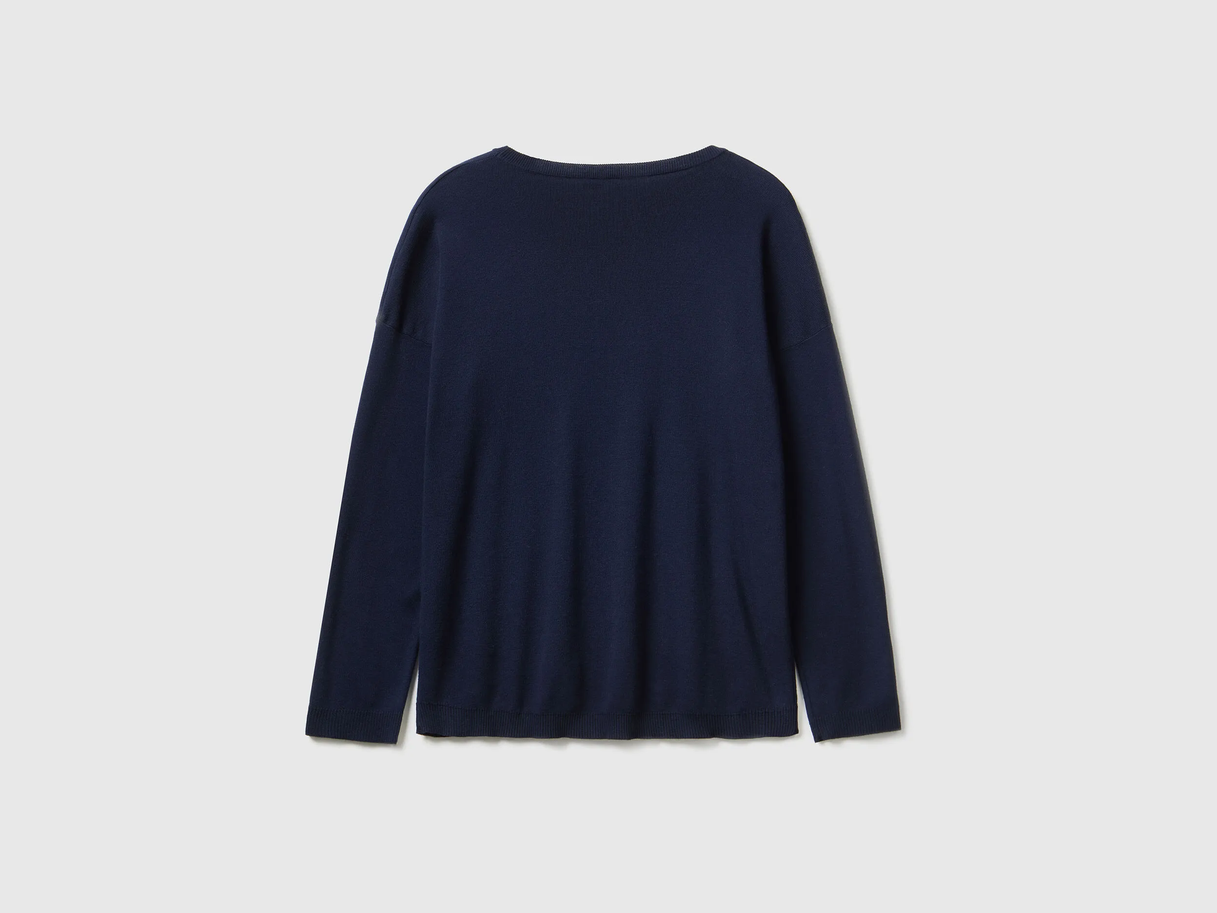 Cotton sweater with round neck - Dark Blue | Benetton