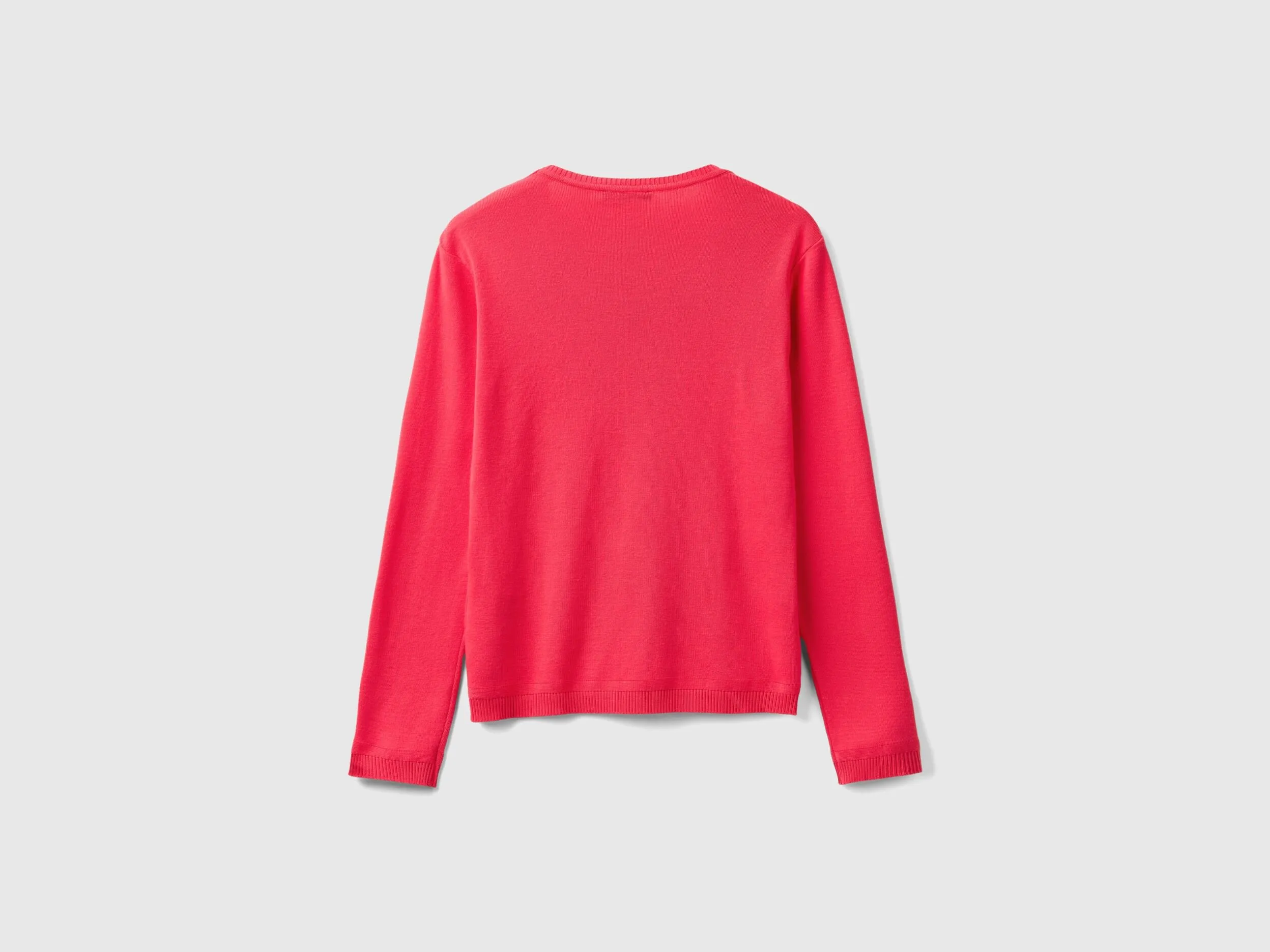 Crew neck sweater in pure cotton - Fuchsia | Benetton