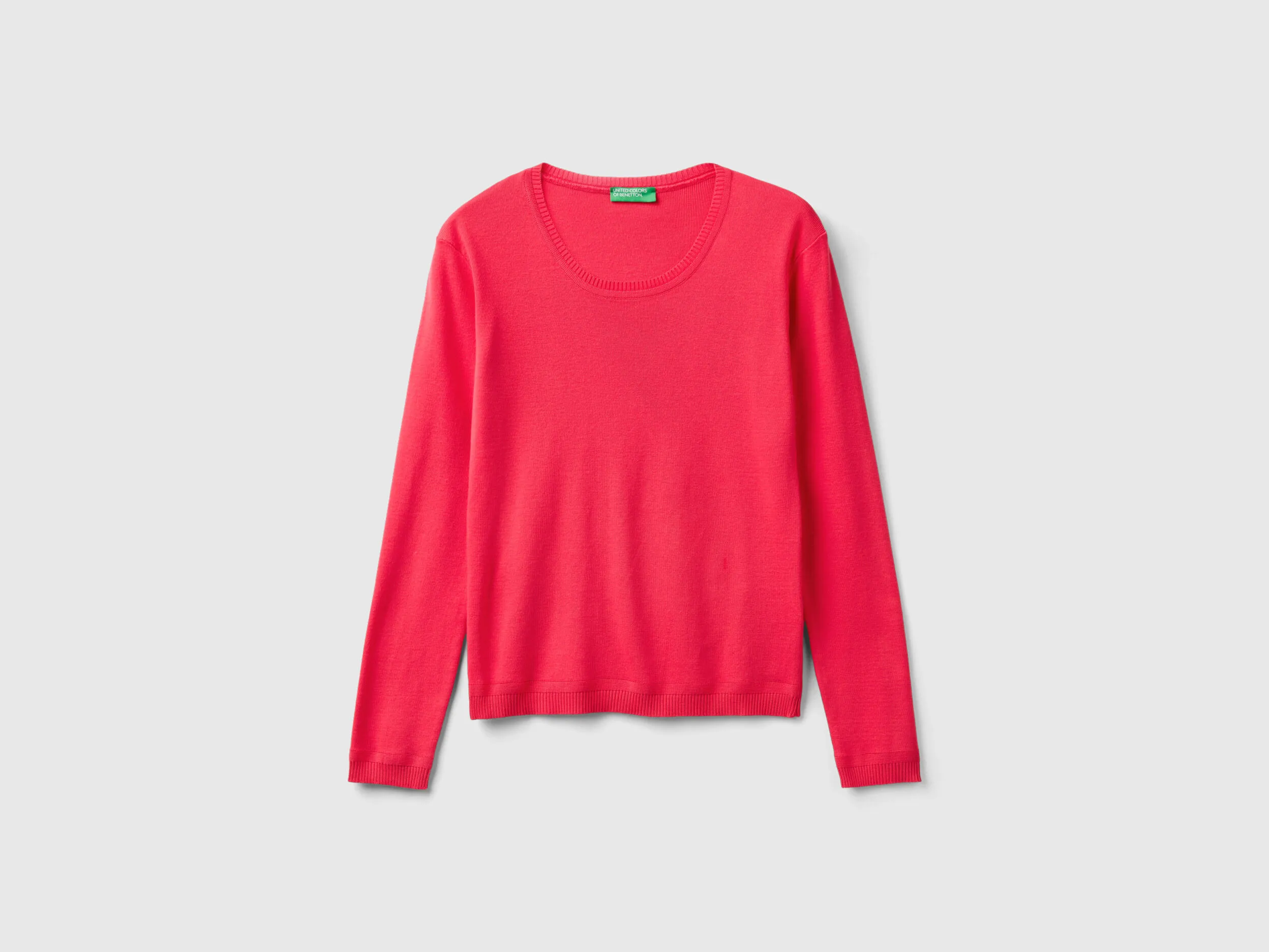 Crew neck sweater in pure cotton - Fuchsia | Benetton