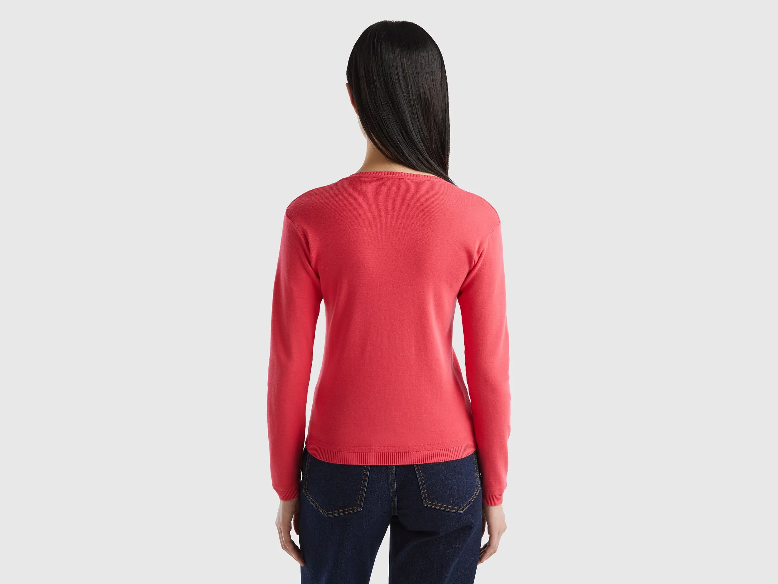 Crew neck sweater in pure cotton - Fuchsia | Benetton