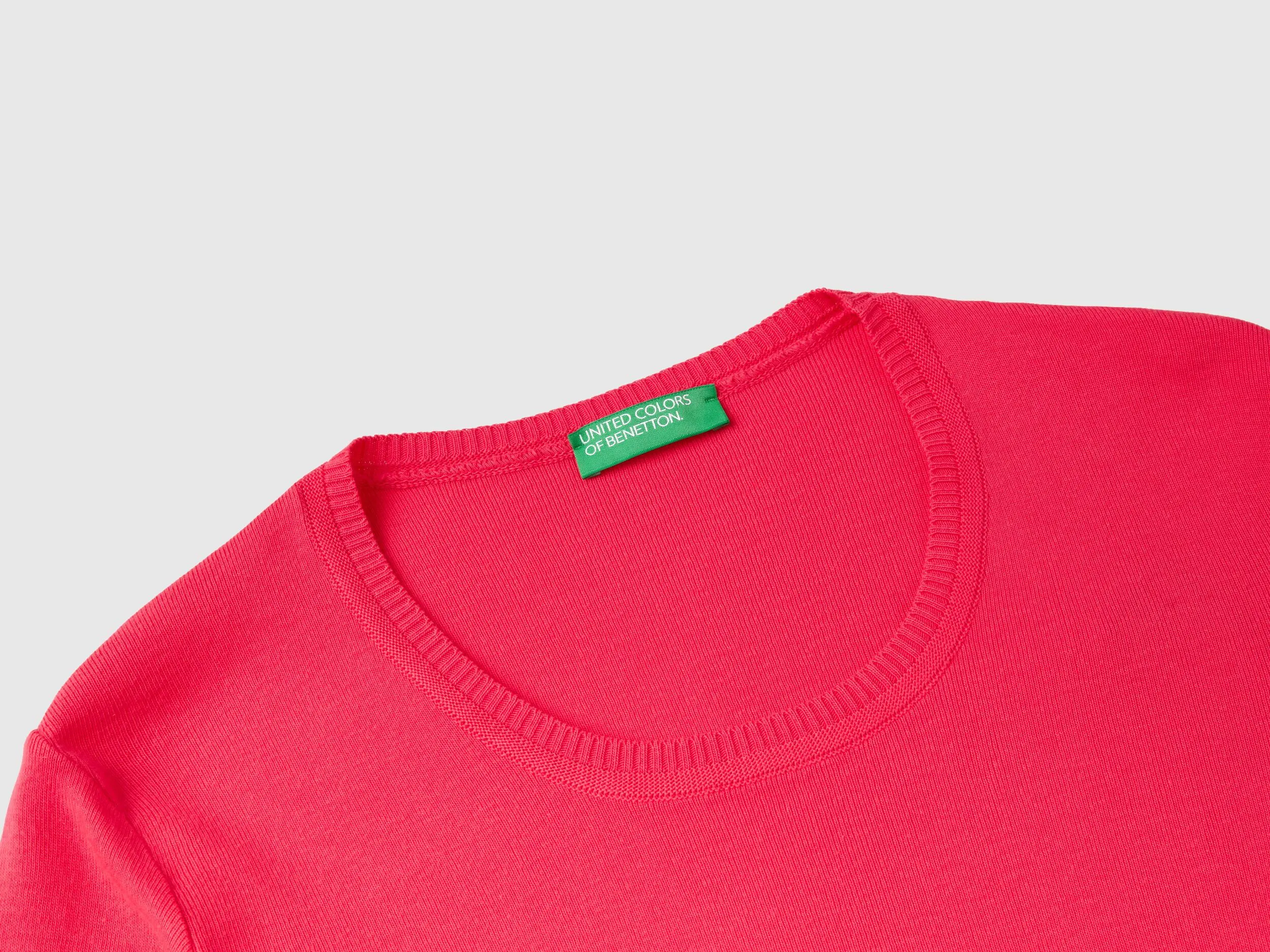 Crew neck sweater in pure cotton - Fuchsia | Benetton