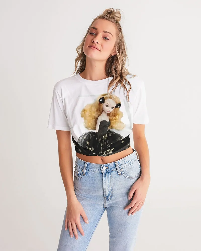 DOLLY Fashion Doll Star Women's Twist-Front Cropped Tee