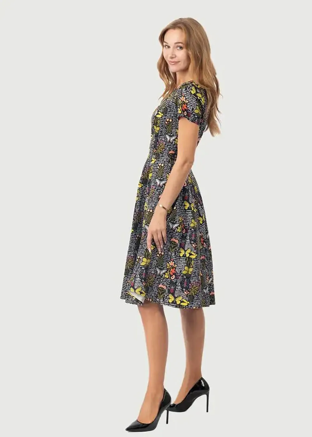 Eva Rose Clothing Carla Botanical Butterfly 50's Swing Dress Black