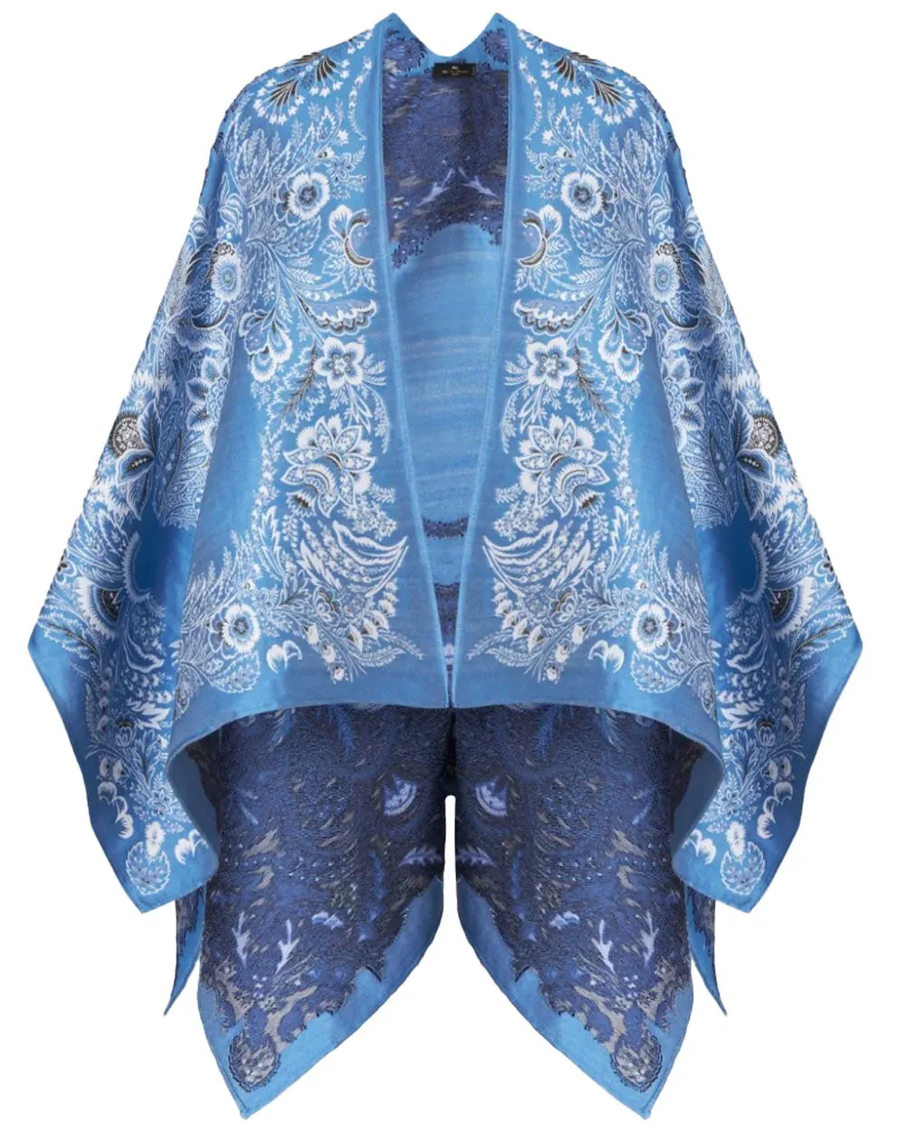 Floral-Jacquard Draped Cape