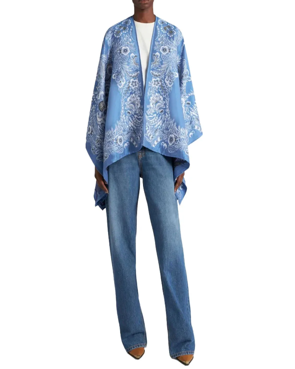 Floral-Jacquard Draped Cape