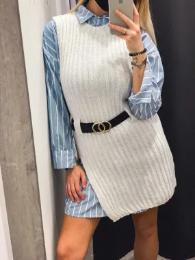 Gilet bianco lungo con cintura