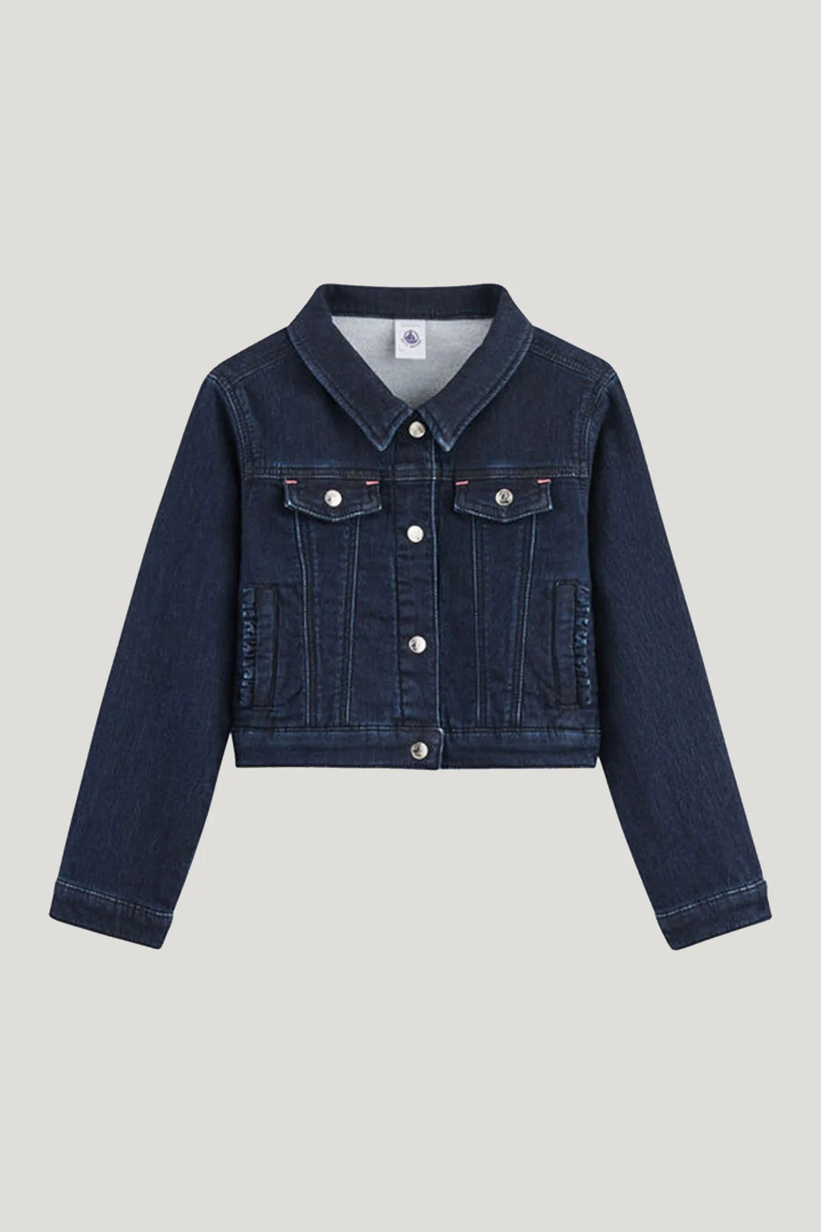 Girl's Cropped Denim Jacket With Frill Pocket Detail