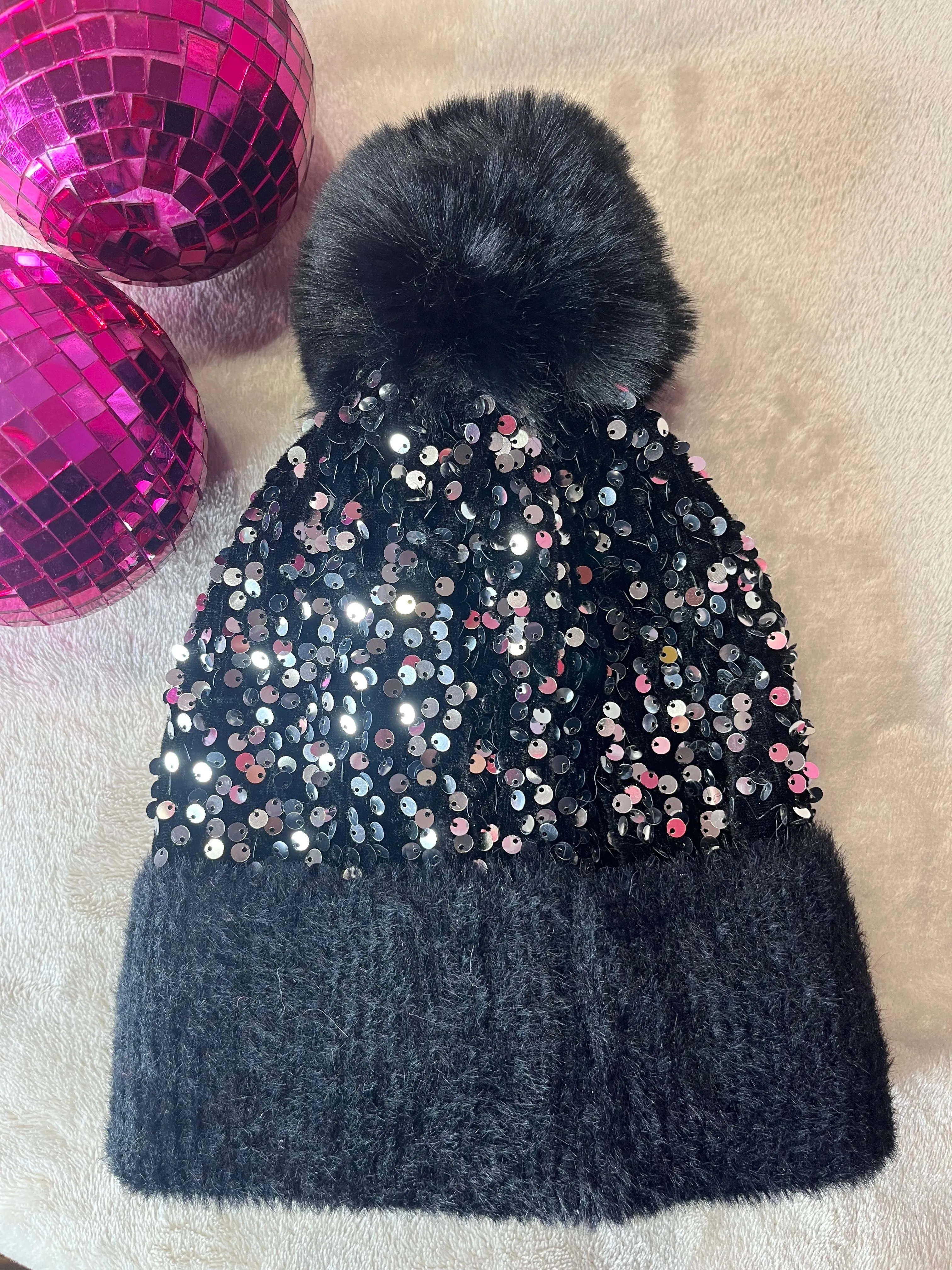 Glitzy Glam Sequin PomPom Hat