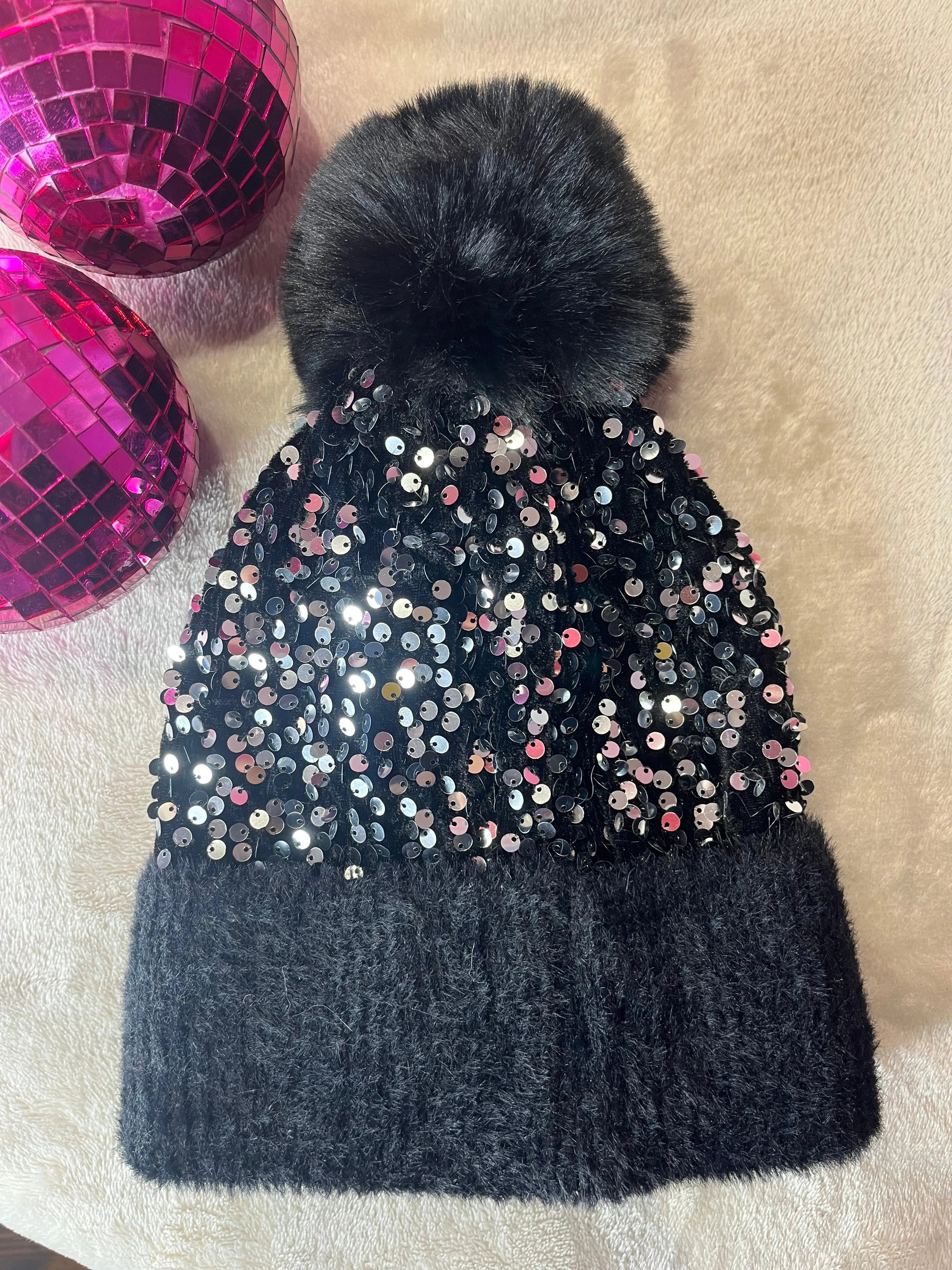 Glitzy Glam Sequin PomPom Hat