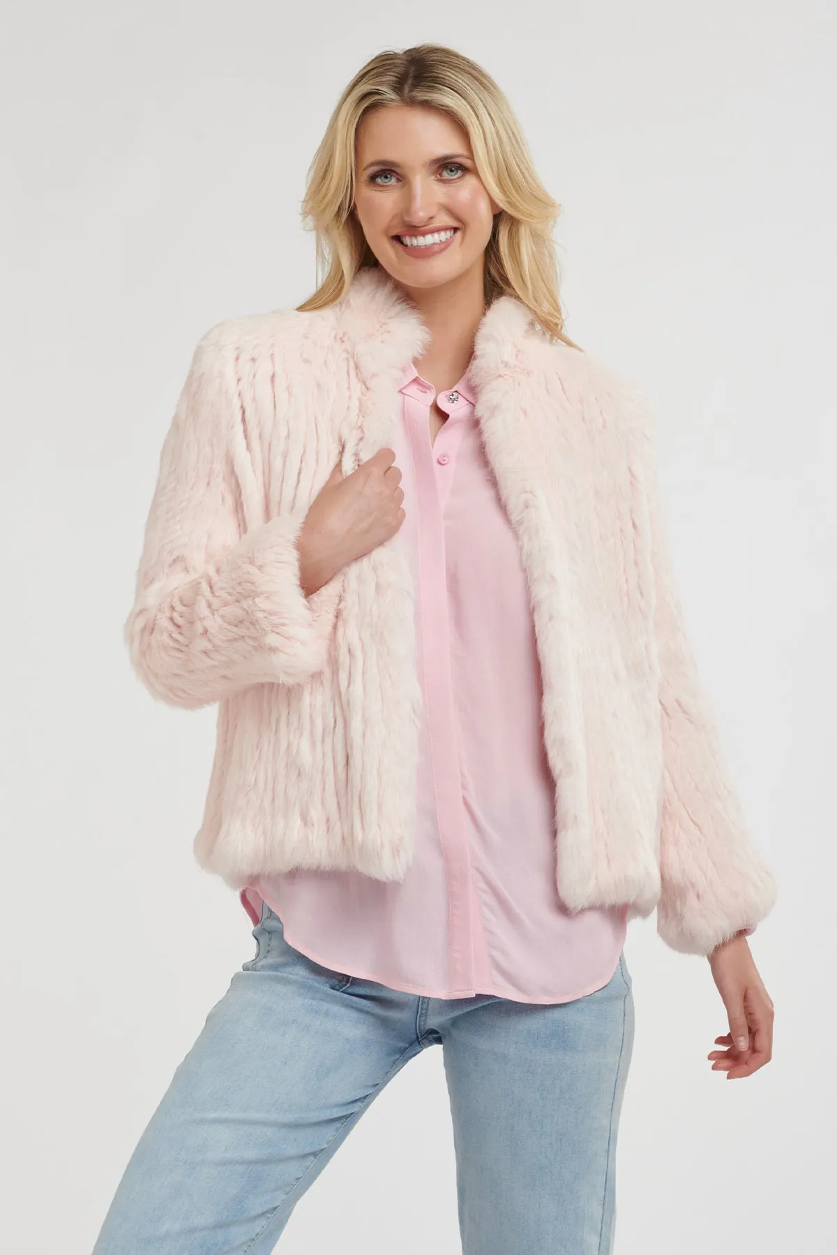 High Neck Rabbit Jacket Ballet Pink