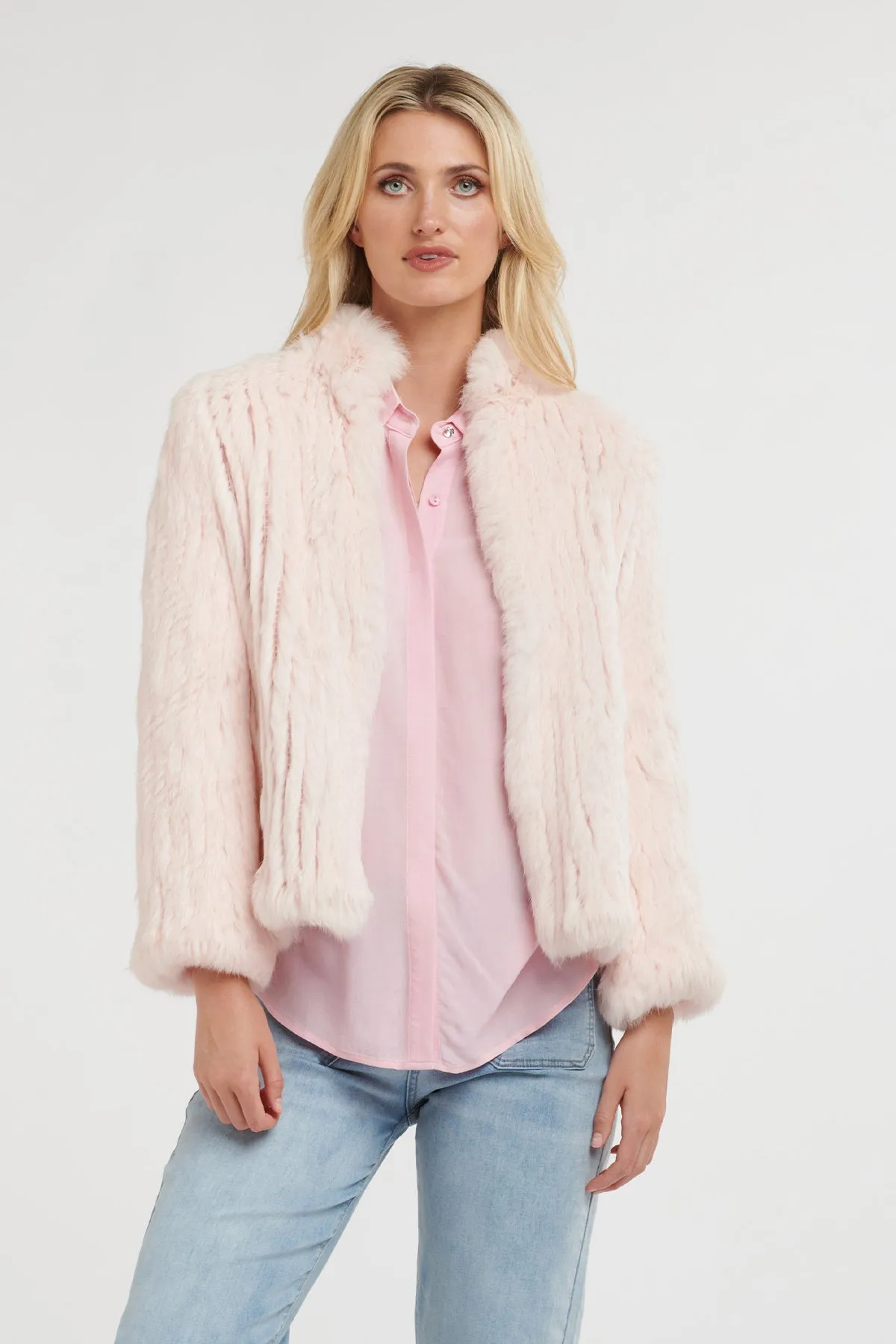 High Neck Rabbit Jacket Ballet Pink