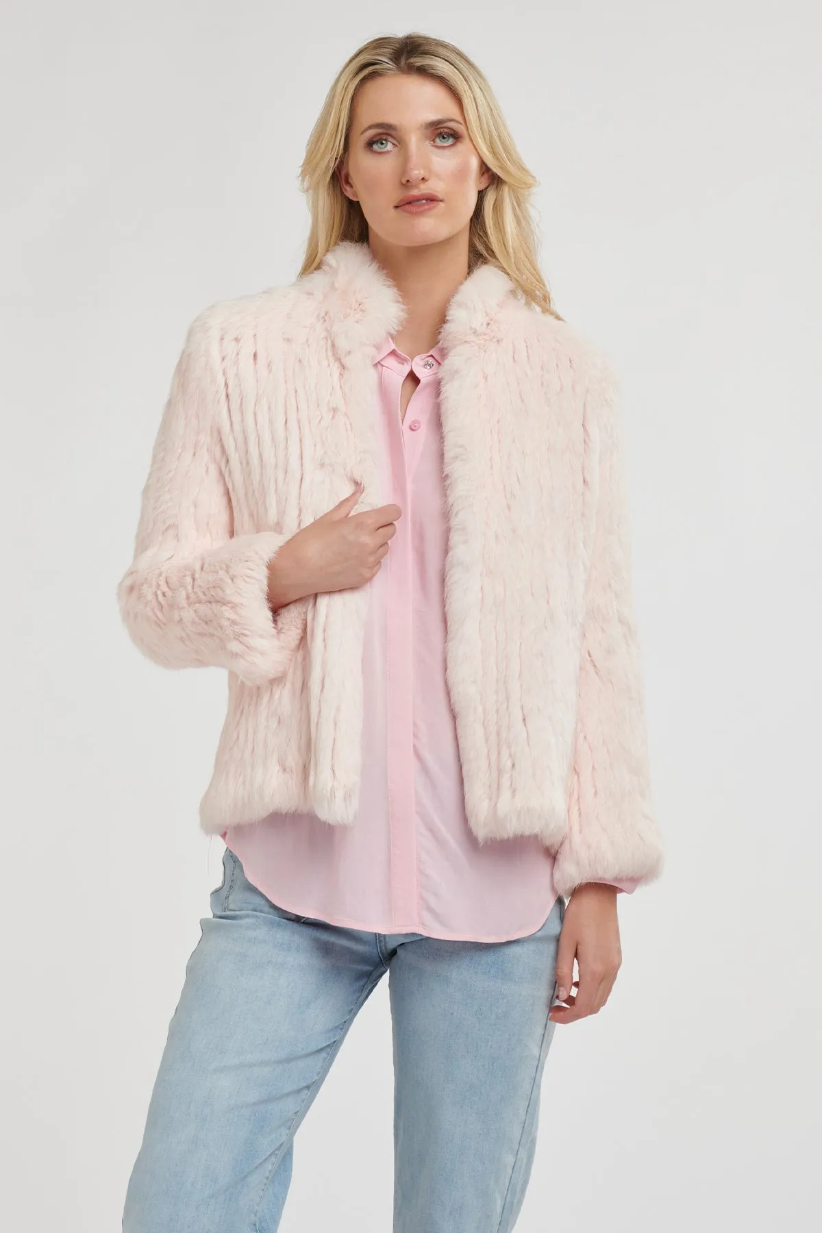 High Neck Rabbit Jacket Ballet Pink