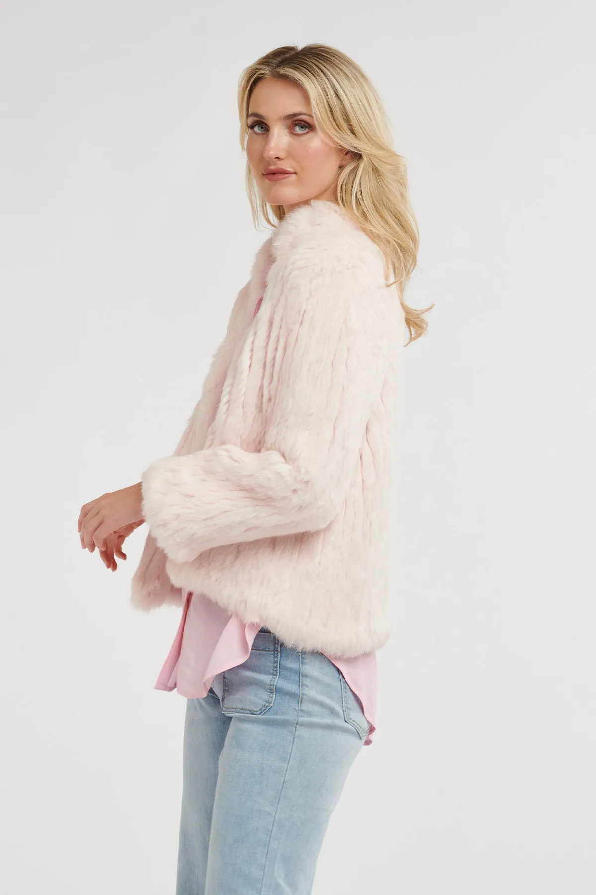 High Neck Rabbit Jacket Ballet Pink