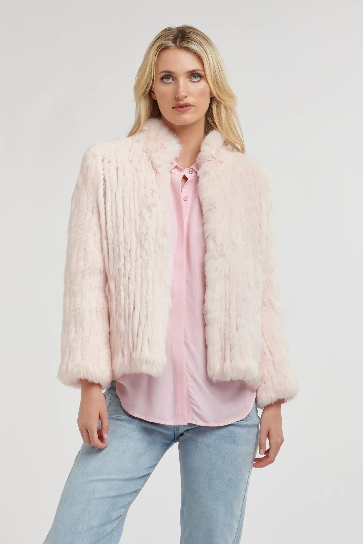 High Neck Rabbit Jacket Ballet Pink