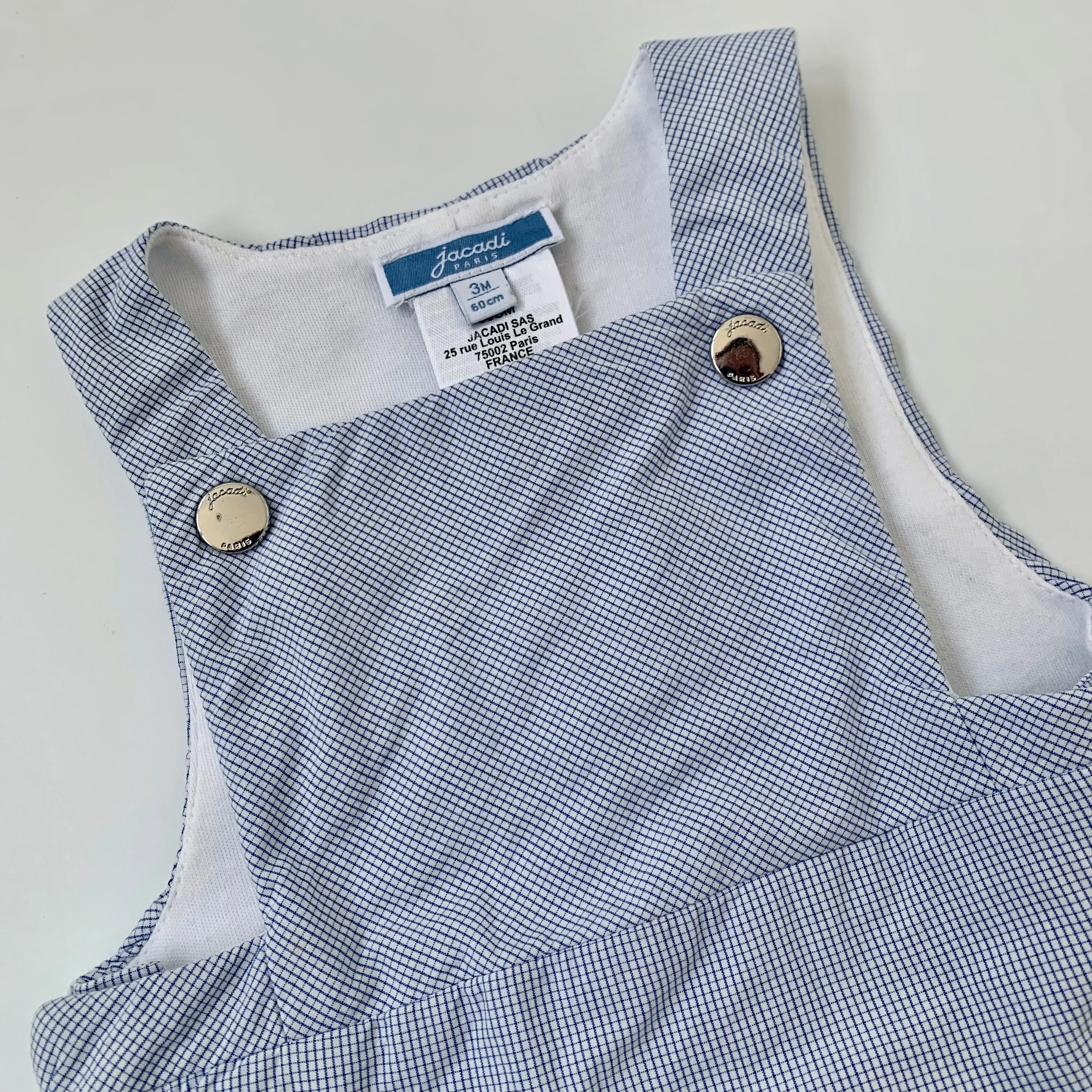 Jacadi Blue And White Check Romper: 3 Months