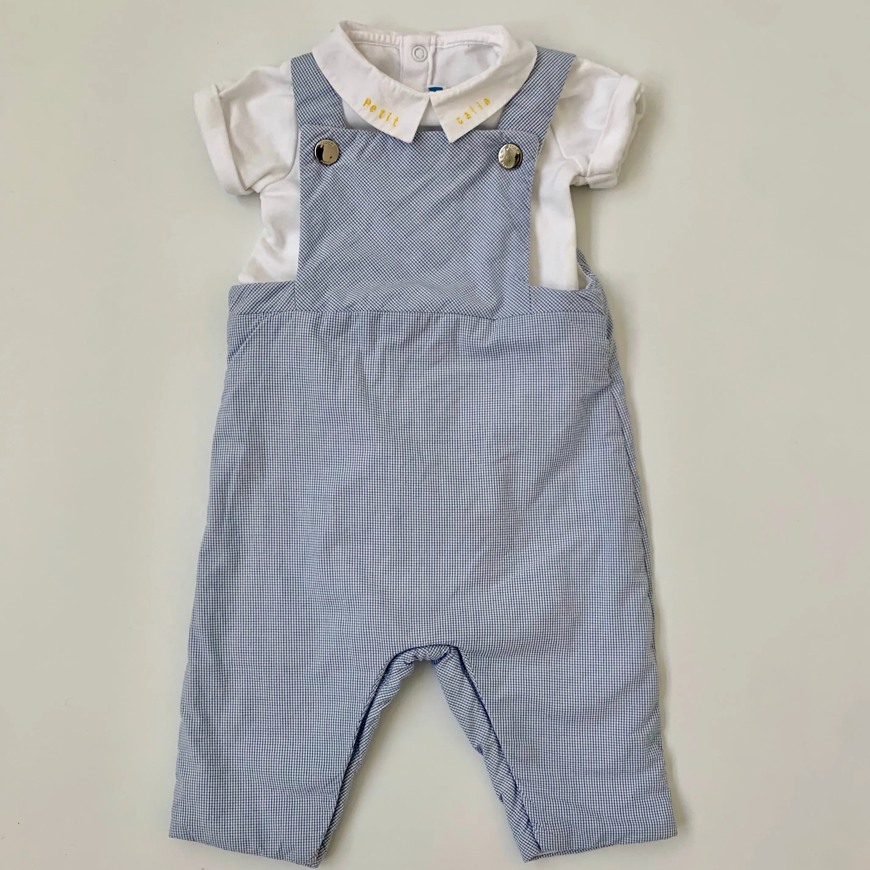 Jacadi Blue And White Check Romper: 3 Months