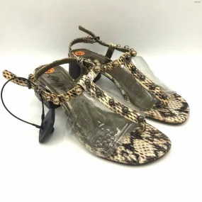 LANVIN Beige Black Gold Snake Pattern Thong Sandal Shoe Size 39 US: 8-1/2 Shoes