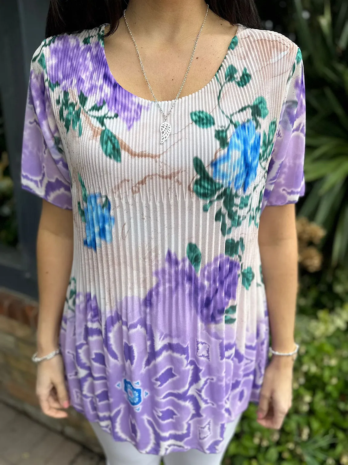 Lilac Pleated Colour Blend Floral Blouse Bethany