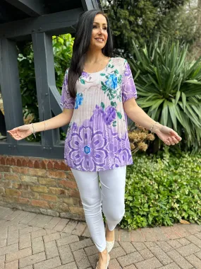 Lilac Pleated Colour Blend Floral Blouse Bethany