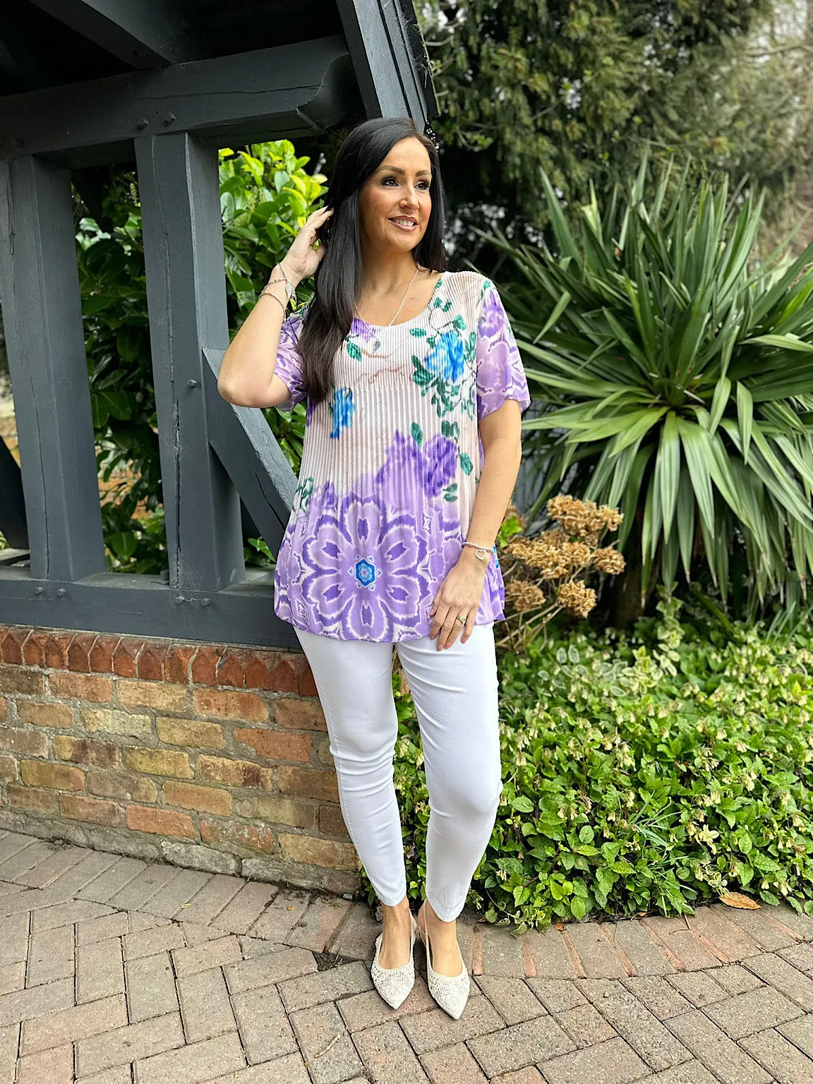 Lilac Pleated Colour Blend Floral Blouse Bethany