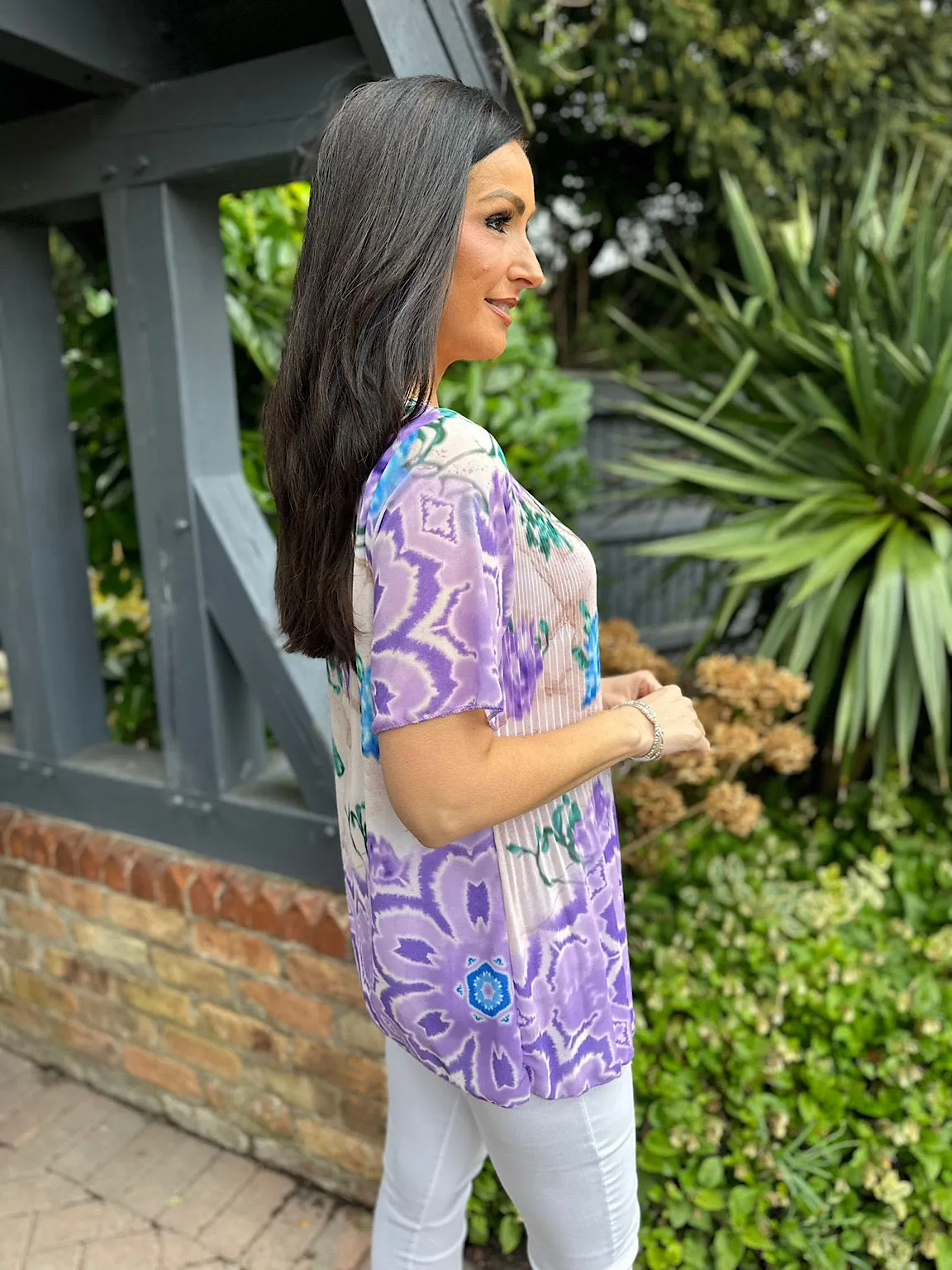 Lilac Pleated Colour Blend Floral Blouse Bethany