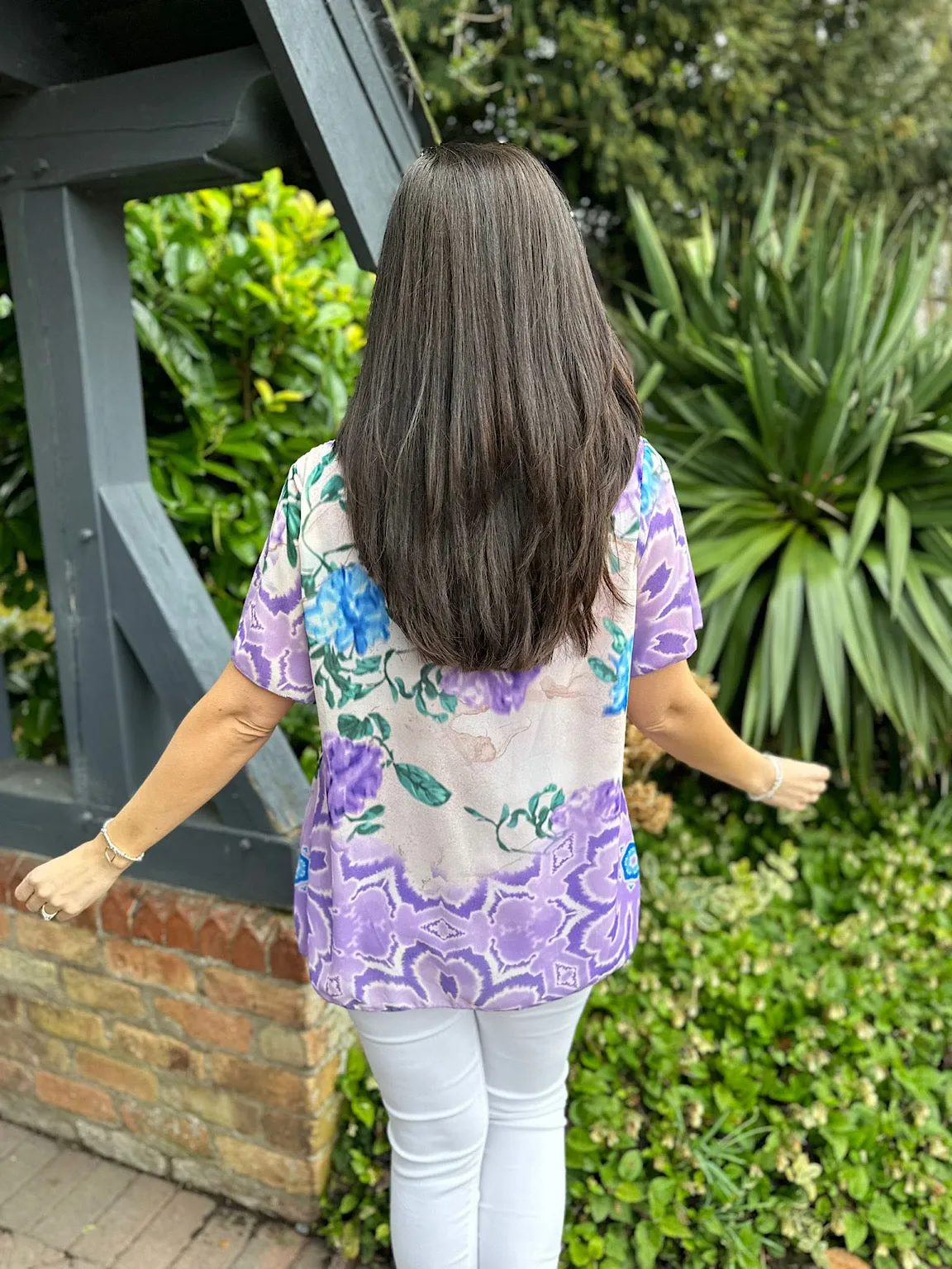 Lilac Pleated Colour Blend Floral Blouse Bethany