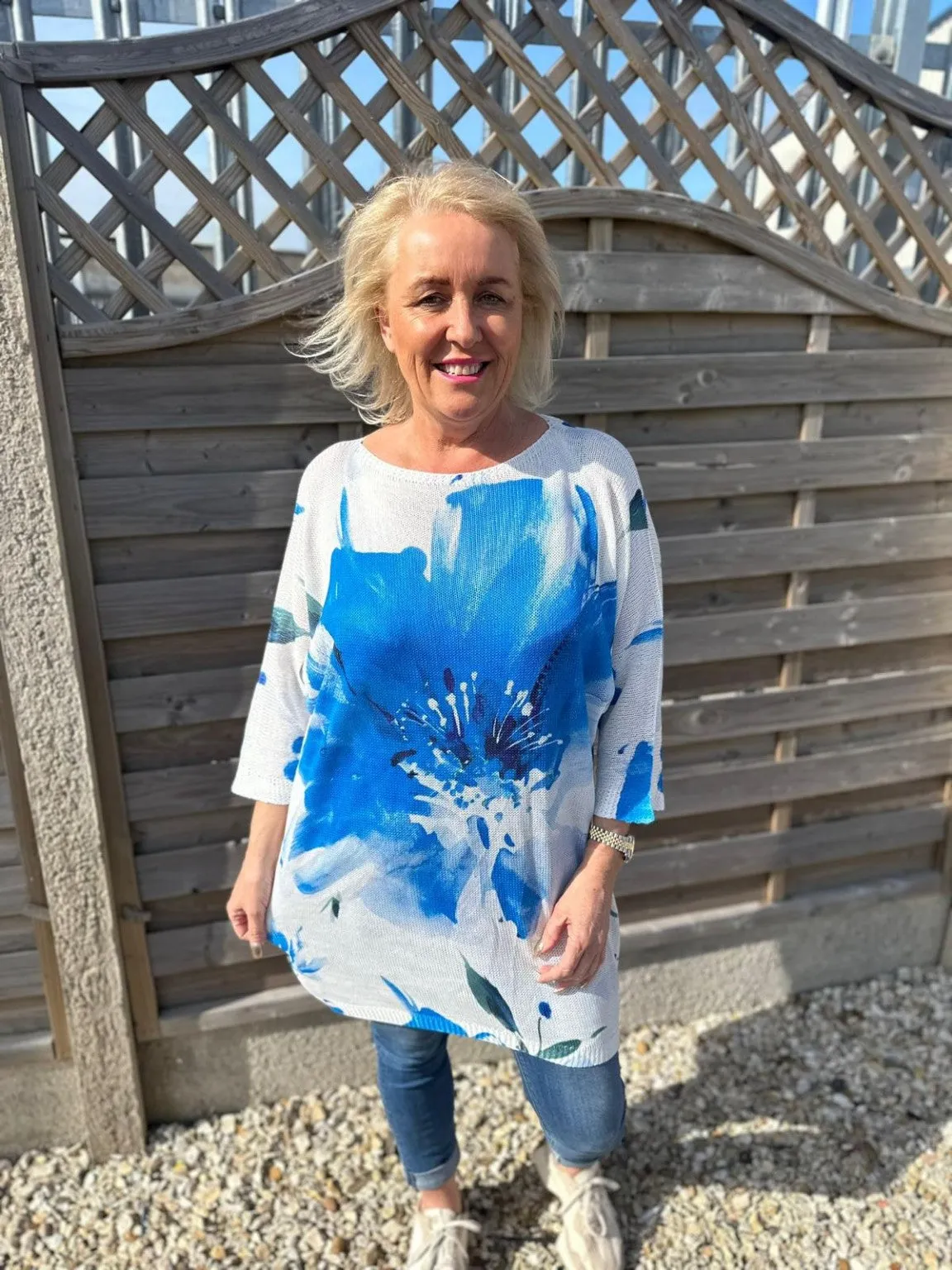 Longline Flower Print Knitted Top Doris