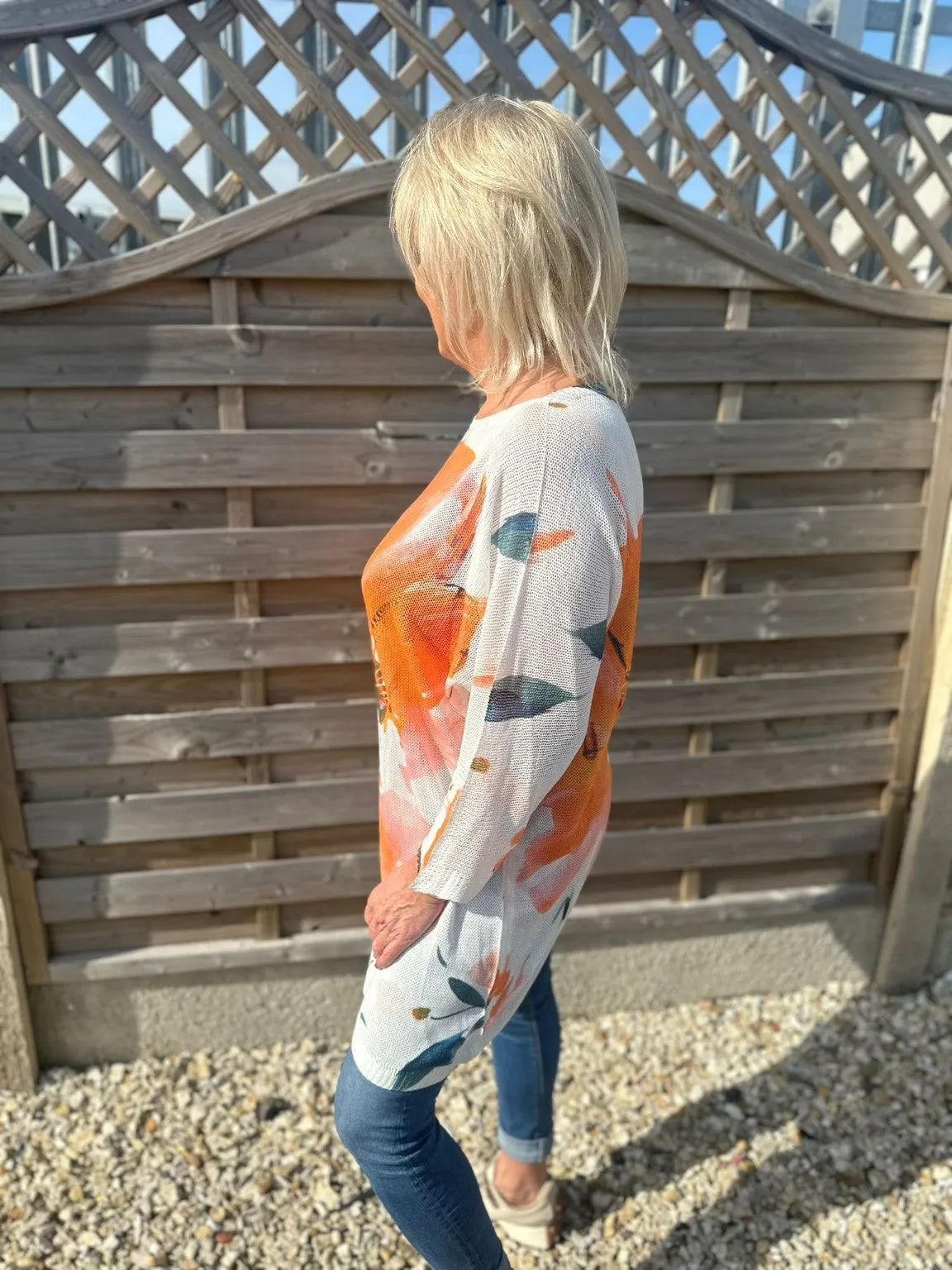 Longline Flower Print Knitted Top Doris