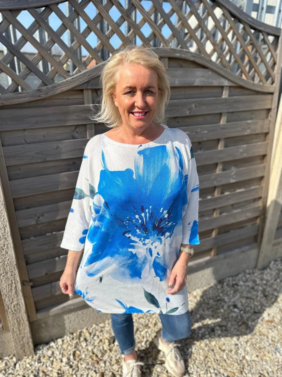 Longline Flower Print Knitted Top Doris