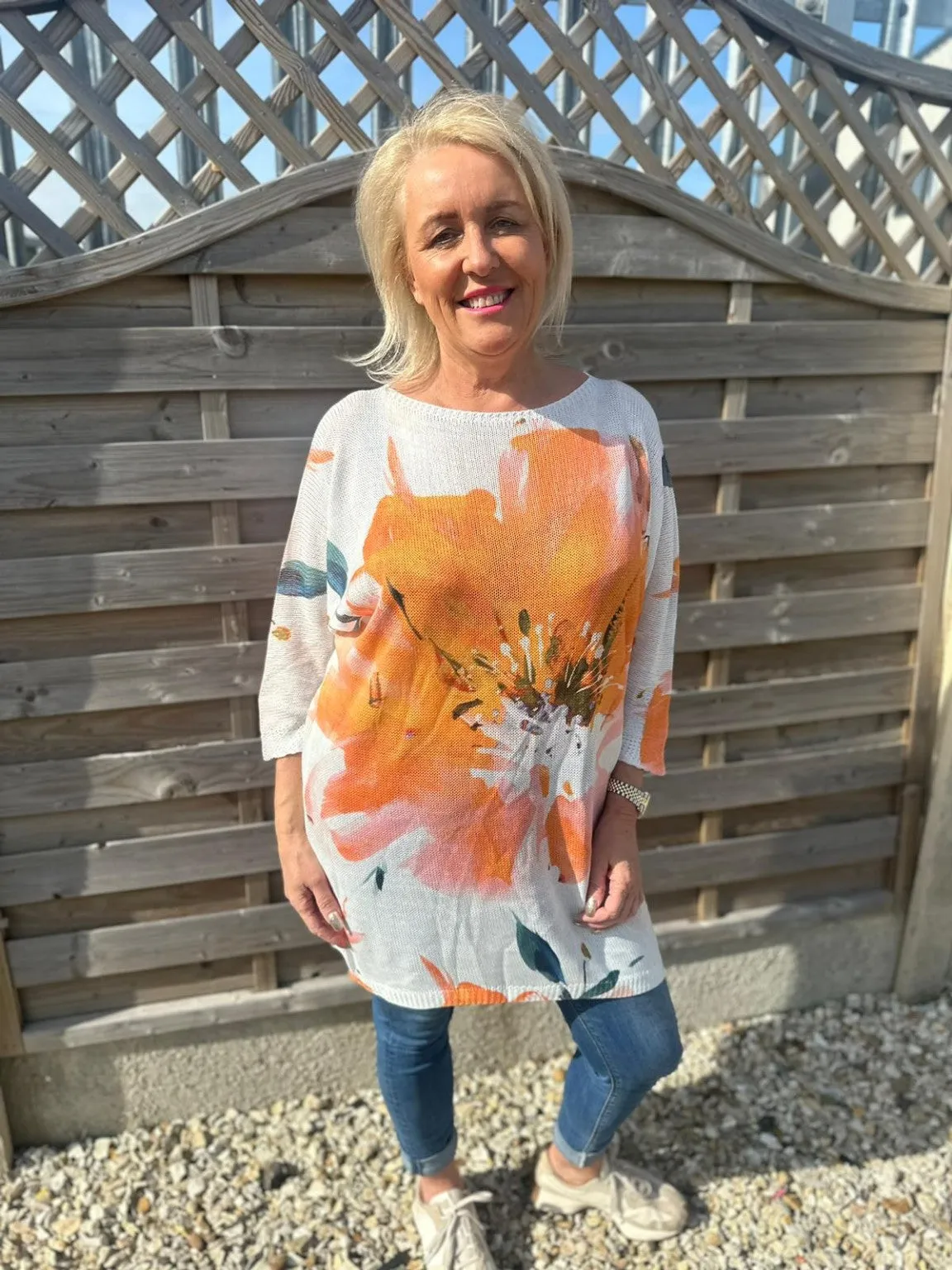 Longline Flower Print Knitted Top Doris