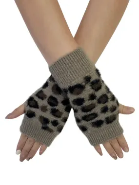 Mocha Leopard Print Fingerless Gloves